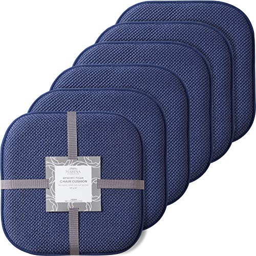 Marina Decoration Premium Thick Comfortable Cushion Memory Foam Chair Pads Honeycomb Pattern Nonslip Rubber Back Seat Topper Rounded Square 16 x 16 Seats Cover for Kitchen Chairs, 6 Pack Navy Blue - color: Navy Blue, size: 6 Pieces Pack
