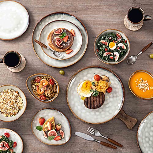 Henten Home Ceramic Appetizer Plate Set, 6.75 Inch Dessert Plates, Reactive Glaze Serving Plates for Snack, Sushi, Set of 4, Microwave & Dishwasher Safe (White) - color: White, size: 6.75 inch