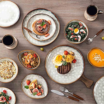 Henten Home Ceramic Appetizer Plate Set, 6.75 Inch Dessert Plates, Reactive Glaze Serving Plates for Snack, Sushi, Set of 4, Microwave & Dishwasher Safe (White) - color: White, size: 6.75 inch