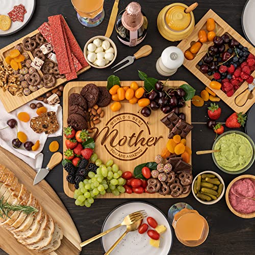 Birthday Gifts for Mom from Daughter Son Kids | Happy Birthday Mom Gift Ideas | Best Kitchen Present for Mother | Cheese Board Charcuterie Set with 4 Knives - style: Mother