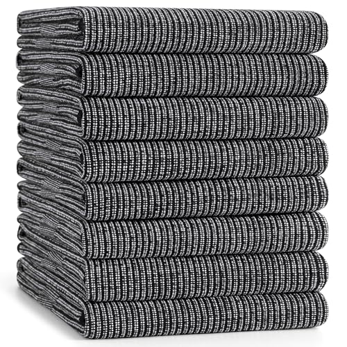 Mordimy Premium Large Cotton Kitchen Towels (18"x 28", 8 Pack), Black | 100% Ring Spun Cotton, Super Absorbent, 380 GSM, Flat & Terry, Soft, Hanging Loop Dish Towels - color: Black, size: 18"x28" - 8 Pack