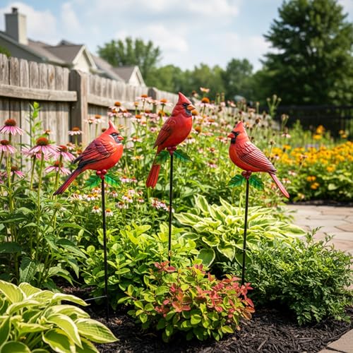 Cardinal Bird Yard Outdoor Decoration Stakes Garden Statue Yard Decor | BVLFOOK 3PCS Cardinal Garden Stakes Signs with Stakes, Personalized Unique Funny Gifts, Lawn Ornaments Home Decor