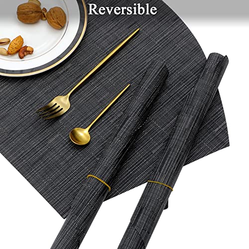 SHACOS Large Size Wedge Placemats with Centerpiece Round Mat Set of 5 Round Table Place Mats Washable Dining Table Placemats Reversible Durable, Black Gray - color: Black Gray