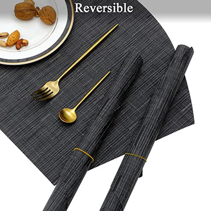 SHACOS Large Size Wedge Placemats with Centerpiece Round Mat Set of 5 Round Table Place Mats Washable Dining Table Placemats Reversible Durable, Black Gray - color: Black Gray