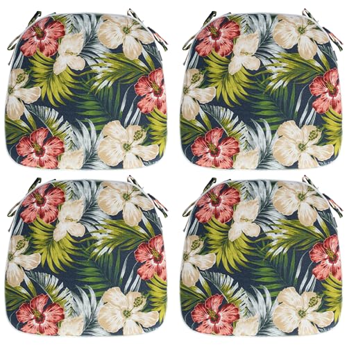 Magpie Fabrics Outdoor/Indoor 17"x16"x2" Chair Cushions with Ties Set of 4, Waterproof All Weather U-Shape Seat Pads Decoration for Patio Garden Furniture Home Office (Midnight Floral) - color: Amidnight Floral, size: Set of 4
