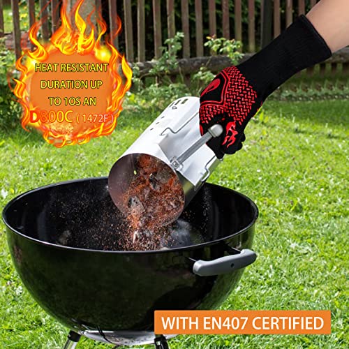 BBQ Gloves 1472F Heat Resistant Non-Slip Silicone 13.8in (Red) | Grill Cut-Resistant, Oven Kitchen Safe for Barbecue, Cooking, Frying, Oven Mitts - color: Red