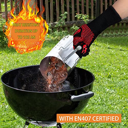 BBQ Gloves 1472F Heat Resistant Non-Slip Silicone 13.8in (Red) | Grill Cut-Resistant, Oven Kitchen Safe for Barbecue, Cooking, Frying, Oven Mitts - color: Red
