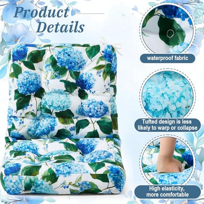 Hoteam 4 Set Outdoor Patio Chair Cushions 20 x 42 in Deep Seat Waterproof Patio Cushions Set for Furniture Replacement Removable Seat and Back (Blue Hydrangea) - style: Blue Hydrangea