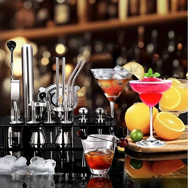 XDNOOK 5pcs Cocktail Shaker Set Bartender Kit,Professional Bar Set, Jigger,Mixer Spoon, Muddler, Liquor Pourers Ideal Bar Accessories for Home, Gift for Christmas, Birthday, Beginners