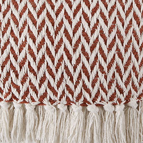 DII Modern Zig Zag Throw Blanket Woven Cotton, Hand-Knotted 2.5" Fringe, 50x60, Cinnamon - color: Cinnamon, size: 50x60"