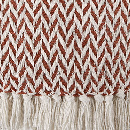 DII Modern Zig Zag Throw Blanket Woven Cotton, Hand-Knotted 2.5" Fringe, 50x60, Cinnamon - color: Cinnamon, size: 50x60"