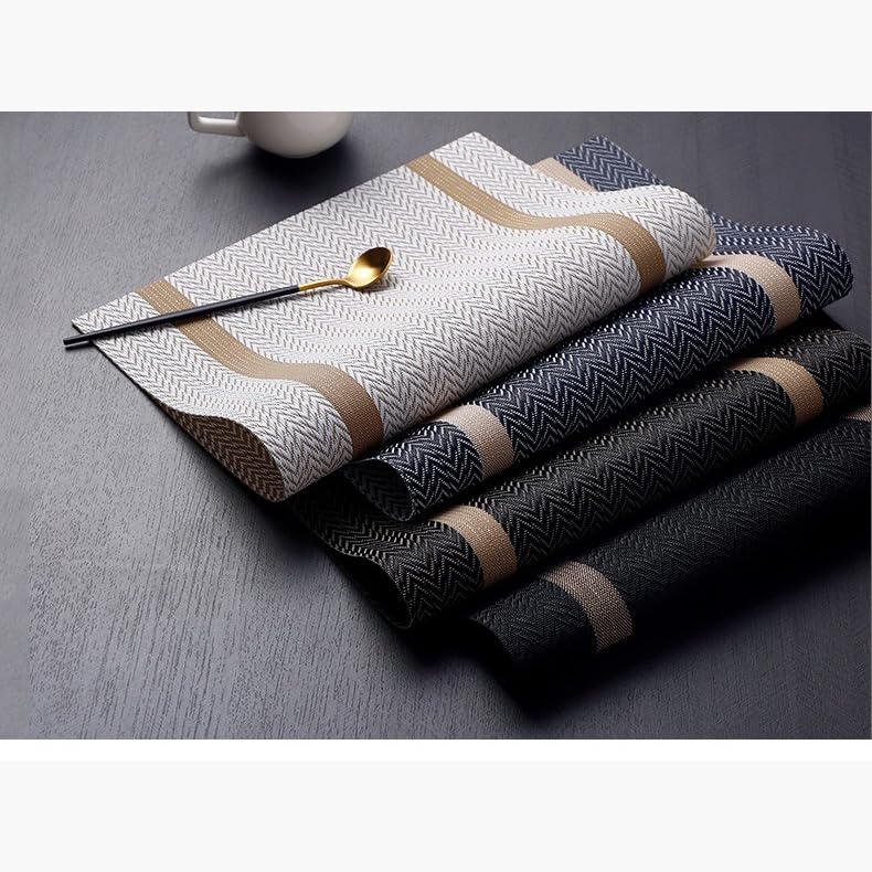 Placemats Washable Dinner Mats Easy to Clean PVC Table Mats Set of 6 (Stripe White) - color: Stripe White, size: placemats set of 6
