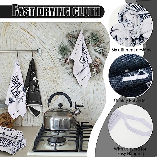 Ganeen 6 Pcs Halloween Kitchen Towel Set Witch Horror Proverbial Dishtowel Spooky Ghost Hand Towel for Home Tea Kitchen Cooking Baking Bath - color: Exquisite