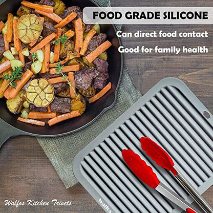 Walfos Silicone Trivets for Hot Pots and Pans - Heat Resistant Hot Pads for Kitchen Counter- 4 Pcs Multi-Purpose & Versatile Trivet Mat - Long-Lasting & Flexible Silicone Hot Pad（Gray） - style: 9x12in, 4 Gray Rectangle
