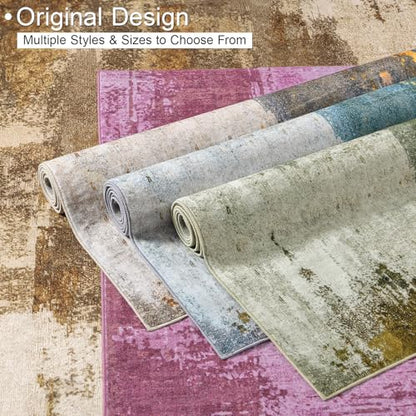 Kelarea Washable Area Rug 8x10, Non-Slip Low Pile Abstract Green | Water & Stain Resistant, Pet Friendly, Easy Clean, Ultra Soft, for Living Room, Bedroom, Nursery, Ofiice - color: Green, size: 8' x 10' (Rectangular)