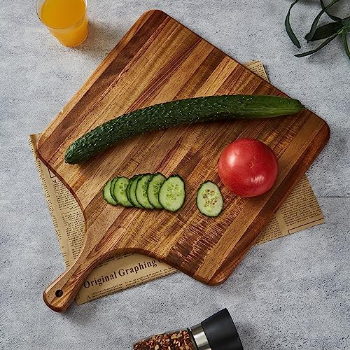 Large Acacia Wood Cutting Board with Handle - Wooden Charcuterie Board, Chopping Board for Kitchen, Meat, Cheese, Vegetable, Fruit and Snack Board, Decorative Serving Board for Counter, 17"x13" - size: 17"L x 13"W