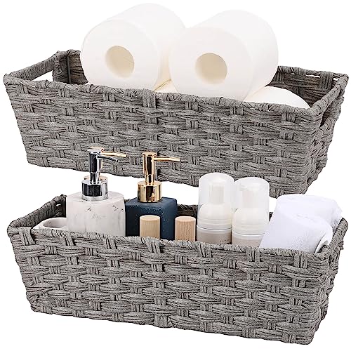 2-Pack Plastic Wicker Toilet Paper Baskets, 15.75"x6.75"x4.75", Grey | onlytak Woven Baskets for Bathroom, Toilet Tank, Shelf Organization, Home Decor - color: Grey, size: 15¾" x 6¾" x 4¾"