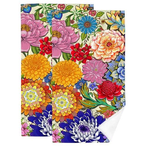 Boho Floral Bath Hand Towels for Bathroom Set of 2 14x28 Inch Colorful Flowers Decorative Hand Towels for Farmhouse Yoga Hotel Spa Home Boho Bathroom Decor, Housewarming Gifts for Women - color: Boho Floral