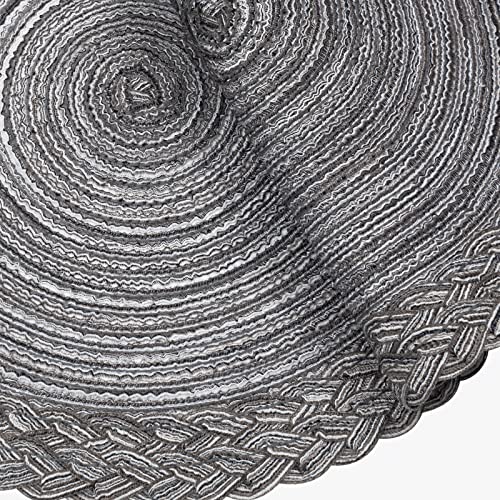 SHACOS Round Placemats Set of 6 Woven Round Table Mats 15 inch Braided Border Washable Cotton Polyester Circle Place Mats, Gray - color: Gray, size: 6 pieces
