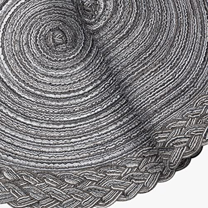 SHACOS Round Placemats Set of 6 Woven Round Table Mats 15 inch Braided Border Washable Cotton Polyester Circle Place Mats, Gray - color: Gray, size: 6 pieces