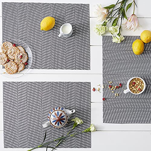 DII Farmhouse Stripe Woven Tabletop Collection Placemat Set, 13x17.25, Gray, 6 Piece - color: Gray