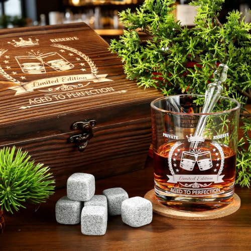 Birthday Gifts for Men - Vintage Whiskey Glass Set Birthday Party Supplies | Whiskey Stones, Pipette, Tongs & Coaster in Premium Wood Box, Unique Mens Gifts for Birthday, Boss, Him, Husband, Dad,Friends - style: Mens Gifts