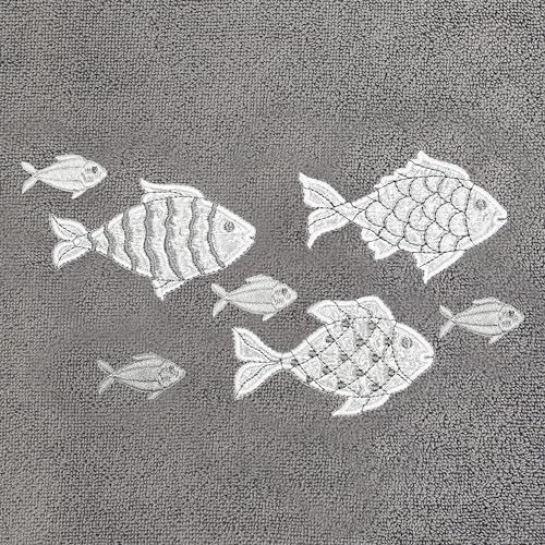 Treasure 4-Piece Premium Towel Set, Sparkling Applique Fish, Ultra Plush Turkish Cotton, Durable, Perfect for Bathroom, 2 Bath 2 Hand Towels, Charcoal - color: Charcoal, size: 2 Pcs Bath 2 Pcs Hand Towel