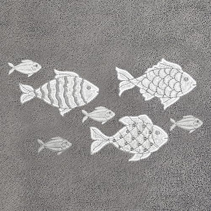 Treasure 4-Piece Premium Towel Set, Sparkling Applique Fish, Ultra Plush Turkish Cotton, Durable, Perfect for Bathroom, 2 Bath 2 Hand Towels, Charcoal - color: Charcoal, size: 2 Pcs Bath 2 Pcs Hand Towel