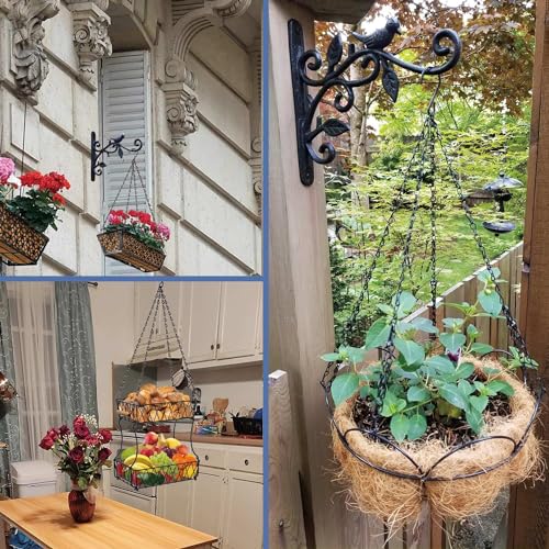 21 Inches 4 Leads Hanging Baskets Chains for Hanging Plant Flower Pot Hanger Bird Feeder Lanterns Billboard, Wall-Mounted Replacement Plant Hangers for Garden Balcony Yard Kitchen(Black,2 PCS)