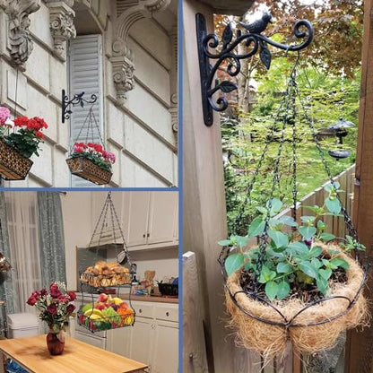 21 Inches 4 Leads Hanging Baskets Chains for Hanging Plant Flower Pot Hanger Bird Feeder Lanterns Billboard, Wall-Mounted Replacement Plant Hangers for Garden Balcony Yard Kitchen(Black,2 PCS)
