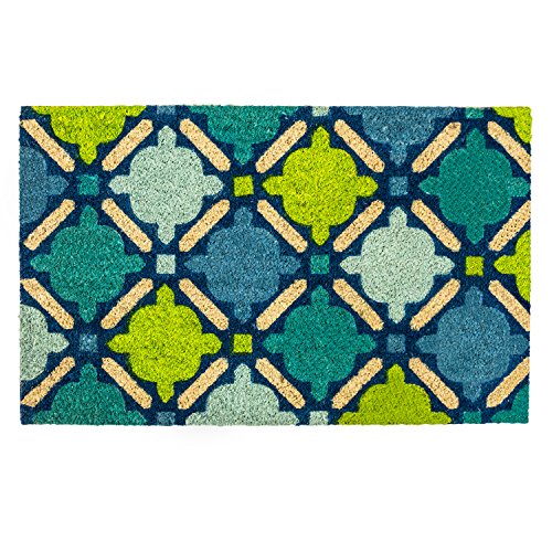 DII Natural Coir Geometric Modern Outdoor Door Mat, Front Porch Décor, 17x29, Blue Mosaic - color: Blue Mosaic