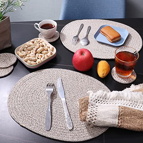 Oval Placemats Set of 4, Woven Placemats Rattan Placemats 12x16 inches Cotton Wicker Placemats Farmhouse Boho Circle Braided Heat Resistant Outdoor Placemats Patio Table Place Mats (Mix Brown) - color: Mix Brown, size: Oval Set of 4