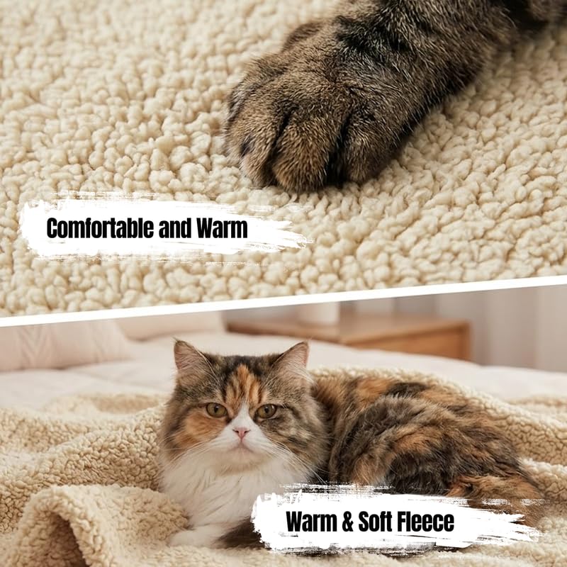 Waterproof Dog Blanket Reversible Pet Bed Cover Puppy Fluffy Cream Blankets Leakproof Sofa Couch Cover Cat Pet Blanket for Warm Washable-L - color: Cream, size: L-145*165cm(57*65in)