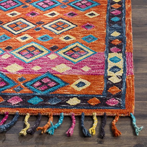 SAFAVIEH Aspen Collection Accent Rug - 2' x 3', Orange & Fuchsia, Handmade Boho Braided Tassel Wool, Ideal for High Traffic Areas in Entryway, Living Room, Bedroom (APN138A) - size: 2' x 3' (Rectangular)