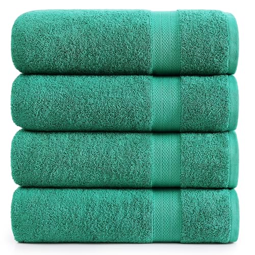 LANE LINEN Bath Towels Pack of 4 (28"x54") - 100% Ring Spun Cotton Bathroom Towel Set - Reinforced Edges, Quick Dry, Soft & Absorbent Large Bath Towels - Lightweight, Perfect for Daily Use - Emerald - color: 14: Emerald, size: 4 Piece Bath Towels