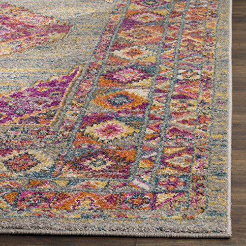 SAFAVIEH Madison Collection Runner Rug - 2'3" x 10', Light Grey & Fuchsia, Boho Chic Medallion Design, Non-Shedding & Easy Care, Ideal for High Traffic Areas in Living Room, Bedroom (MAD133G) - color: Light Grey/Fuchsia, size: 2'3" x 10' (Runner)