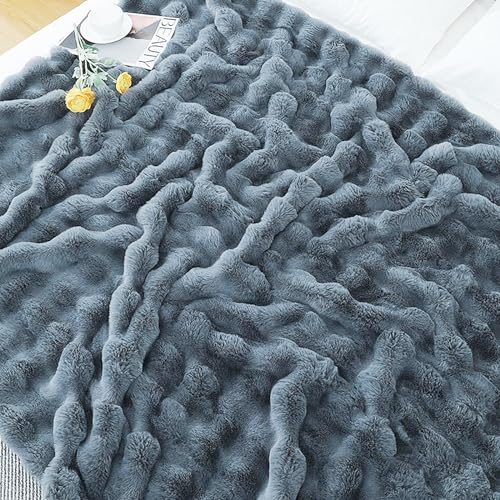 Soft Faux Fur Throw Blanket 50''x60'' Solid Reversible Shaggy Blanket Plush Thick Fluffy Blankets Throws for Bed, Couch, Sofa, Office, Camping Dark Grey - color: D-dark Grey, size: 50''x60''