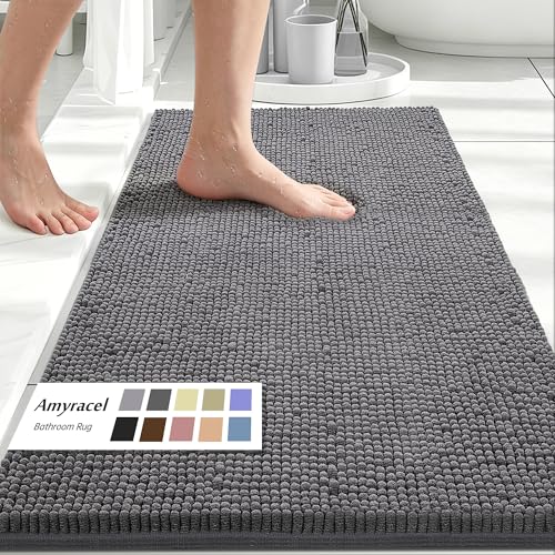 Amyracel Bathroom Rugs Mat 24x72, Thick Soft Quick Dry Absorbent | Chenille Bath Rug, Rubber Back Non Slip Machine Washable Bath Mat for Bathroom Shower Tub Floor - color: Grey, size: 24" x 72"