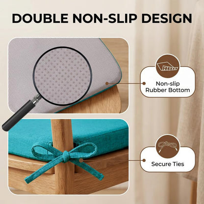 D-Shaped Chair Cushions Set of 1, Chair Pads with Ties, 17" x 16" | 2" Thick Non Slip Seat Cushion for Dining & Kitchen Chairs, 40D Foam, Removable Washable Cover, Lake Blue - color: Lake Blue