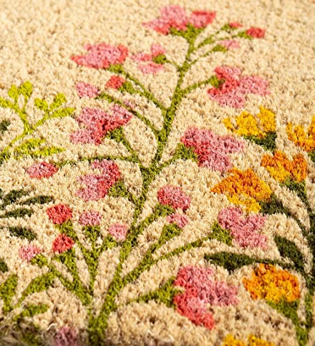 Vivaterra Spring Garden Coir Door Mat, 30" W x 18" D x 1" H, Natural Coir Entrance Doormat, Thick for Outdoor, Entry, Patio, Front Door Mat, Cheery Eco-Friendly Welcome Mat