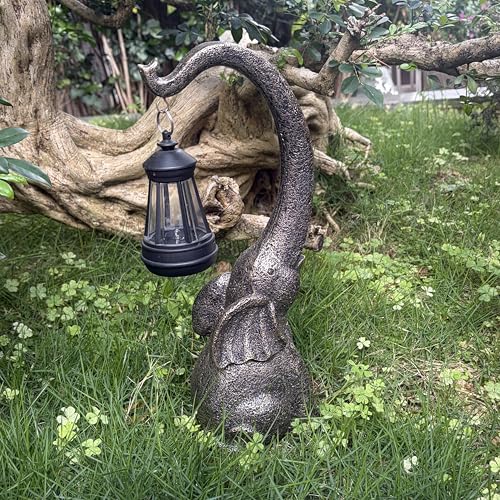 IVCOOLE Elephant Statue, Elephant Garden Statue with Solar Light, Elephant Decor, Outdoor Elephants Statue, Elephants Gifts for Mom