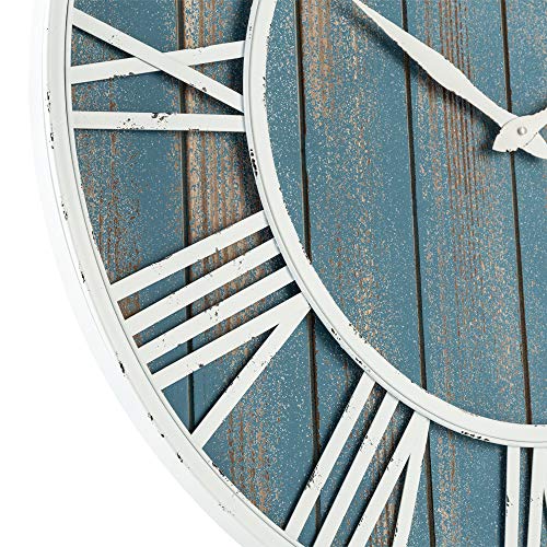 36" Coastal Wall Clock - Metal & Solid Wood Noiseless Weathered Beach Blue Wall Clock - color: Coastal Blue, size: 36-inch