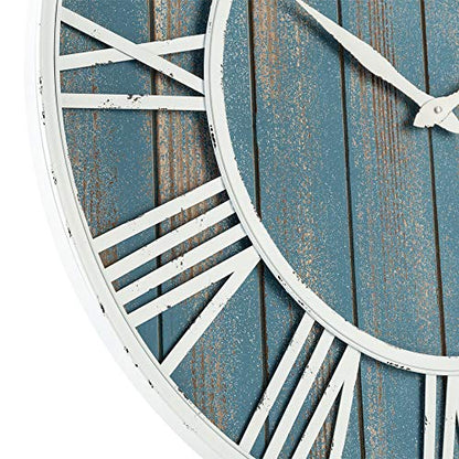 36" Coastal Wall Clock - Metal & Solid Wood Noiseless Weathered Beach Blue Wall Clock - color: Coastal Blue, size: 36-inch
