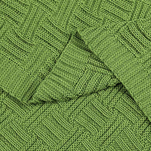 uxcell 100% Cotton Knit Throw Blanket, Cable Decors Yellow-Green 47x70 - color: Yellow-green