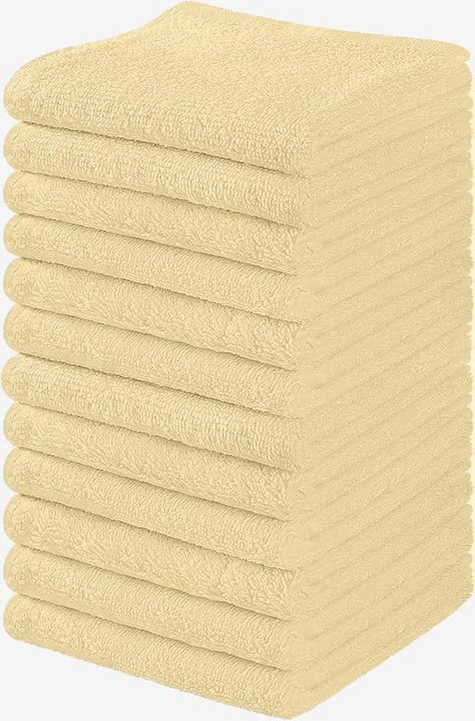 Towel and Linen Mart 100% Cotton - Wash Cloth Set - Flannel Face Cloths, Highly Absorbent and Soft Feel Fingertip Towels (Ivory, Pack of 12) - color: Ivory, size: Pack Of 12