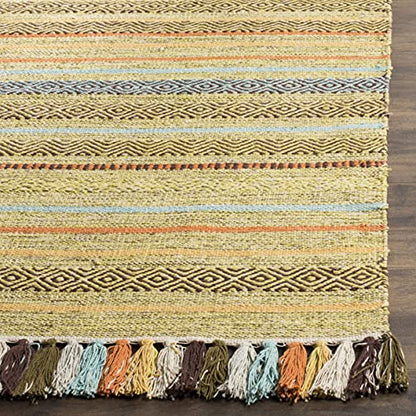 SAFAVIEH Montauk Collection Area Rug - 5' x 8', Green & Multi, Handmade Boho Stripe Fringe Cotton, Ideal for High Traffic Areas in Living Room, Bedroom (MTK901G) - color: Green/Multi, size: 5' x 8' (Rectangular)