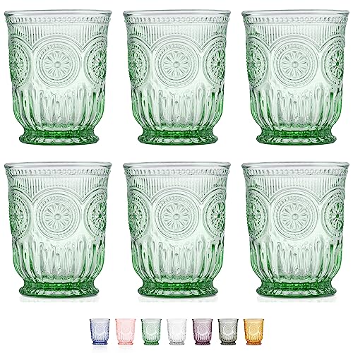 Green Small Drinking Glasses Set of 6 Vintage Hobnail 8 oz - color: Green, size: Small