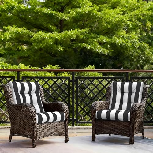 LVTXIII Outdoor Tufted Low Back Cushions Set of 2 Patio Seasonal Replacement Rocking Chair Cushion with Ties, Solid Seat and Back Chair Cushion, 42 L x 21W, Cabana Black - color: Cabana Black, size: 42x21x4