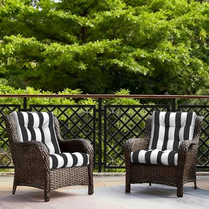 LVTXIII Outdoor Tufted Low Back Cushions Set of 2 Patio Seasonal Replacement Rocking Chair Cushion with Ties, Solid Seat and Back Chair Cushion, 42 L x 21W, Cabana Black - color: Cabana Black, size: 42x21x4