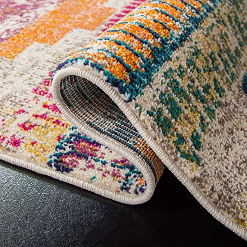 SAFAVIEH Area Rug 8x10 - Madison Collection - Large - Ivory & Multi, Boho Abstract Distressed Design, Non-Shedding & Easy Cleaning, Ideal for Living Room, Bedroom, Office, Dining Space (MAD417C) - size: 8' x 10' (Rectangular)